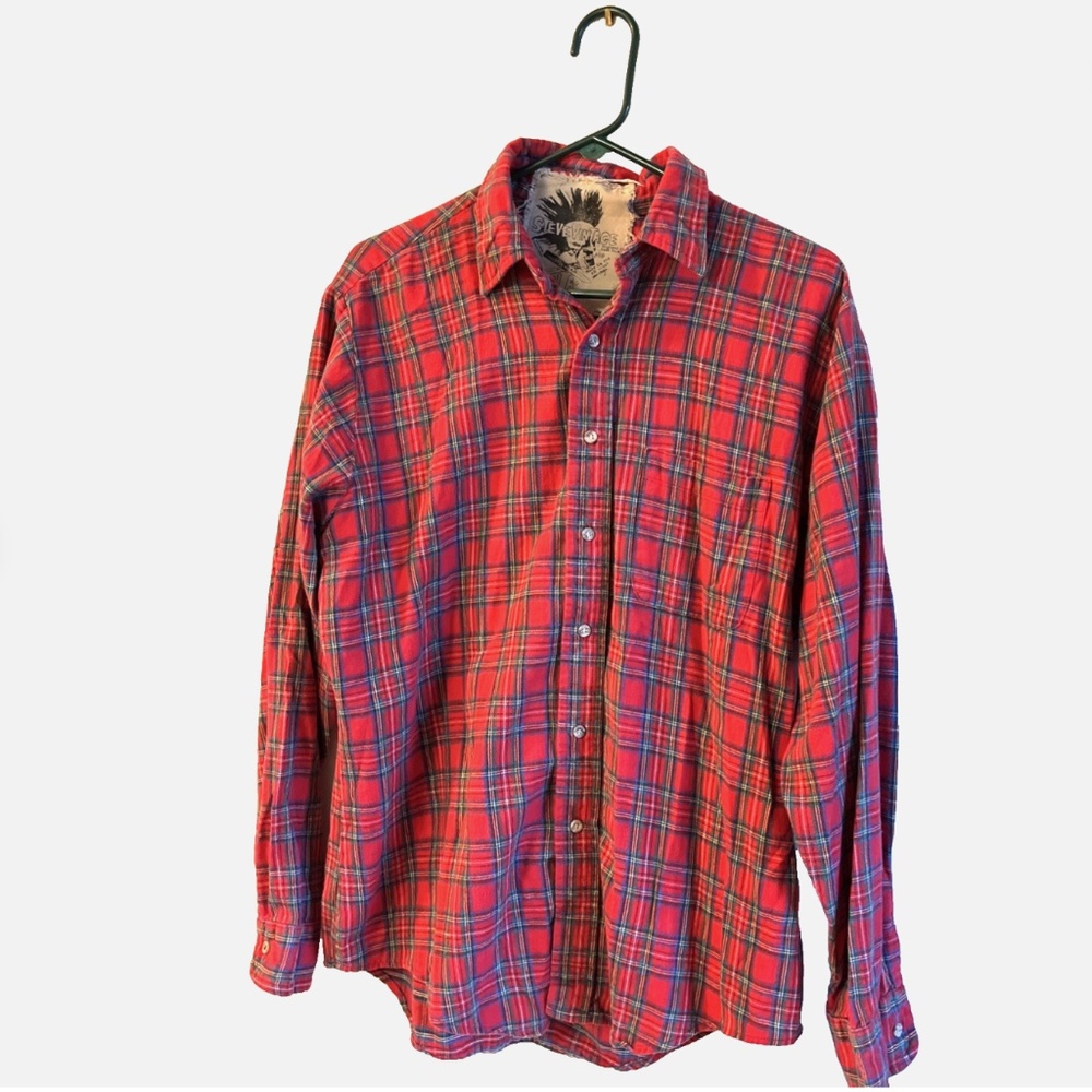 Rare Steve Vintage LA Flannel Top – Red Plaid – Buffalo/Bull Skull Back Graphic